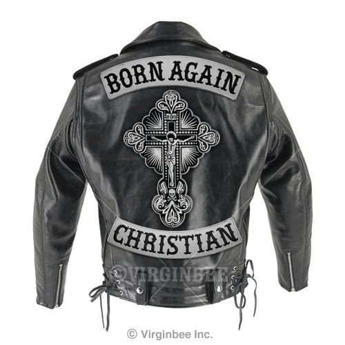 CHRISTIAN REFLECTIVE EMBROIDERED PATCH BIKER JACKET RIDER VEST LOWER