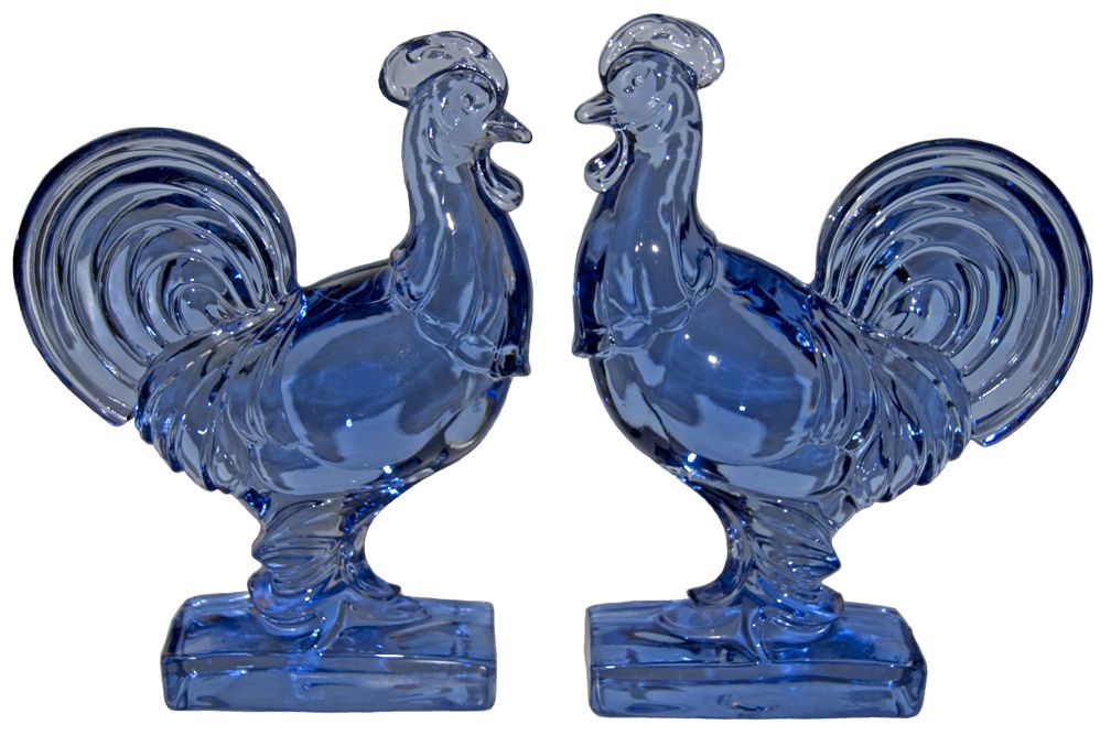 Paden City Copen Blue Chanticleer Rooster Bookends