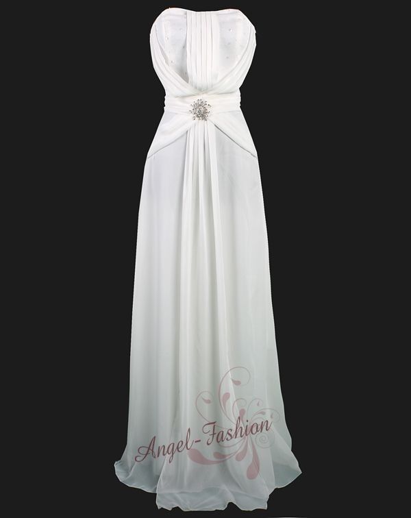 Classy Cross Beaded Gem Evening Dress L White