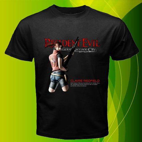  Evil Video Game RPD Police CLAIRE Raccoon City Zombie Black Shirt Tee