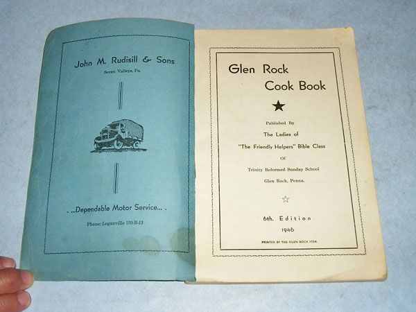 Vintage 1946 Glen Rock PA Church Ladies Cookbook Cook Book