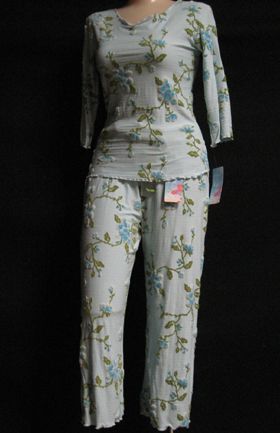 Claire Pettibone Soft Blue Flocked Gardenia Chenille Loungewear PJ Top