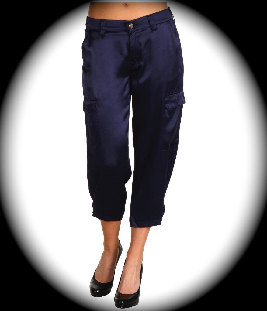 CJ By Cookie Johnson (32) Womens Divine Silk Cropped Cargo Pant Navy