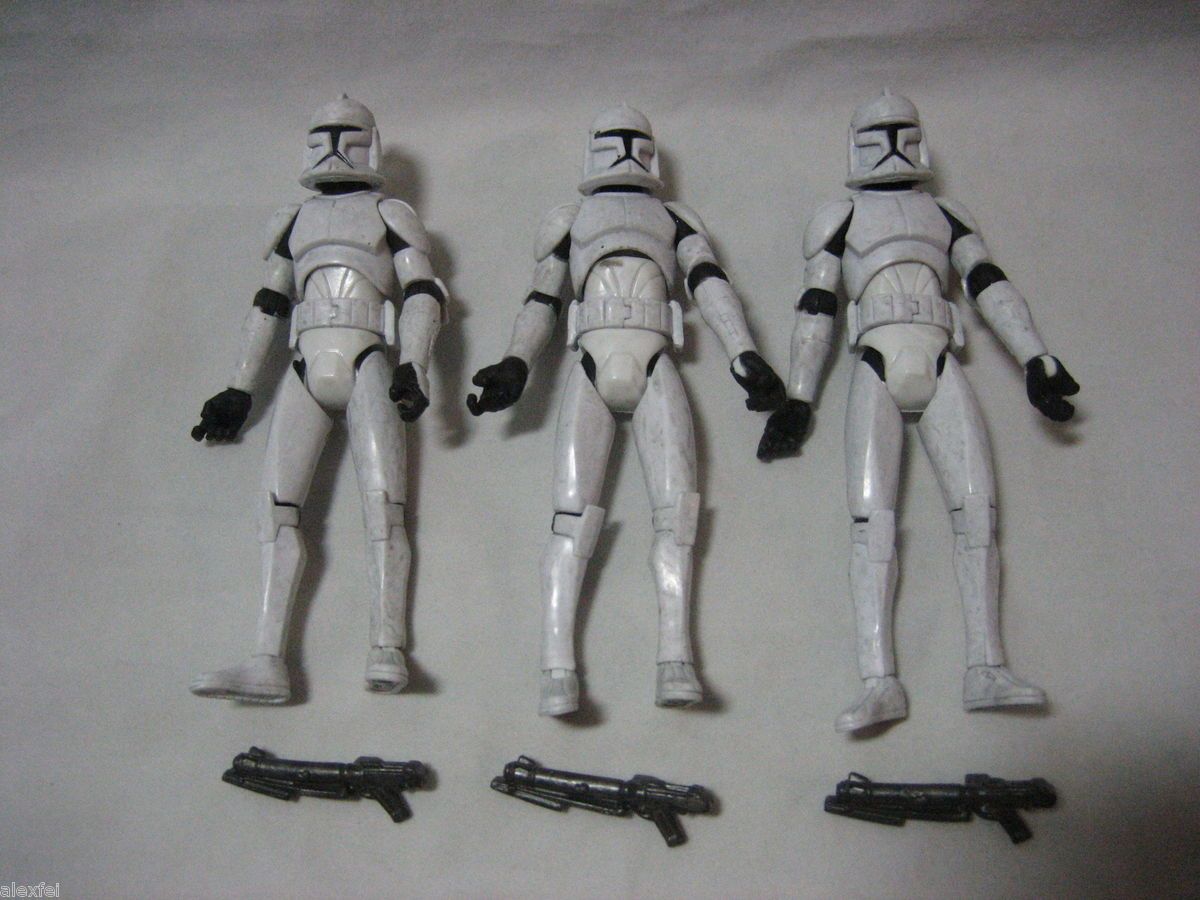 LOT OF 3 PCS STAR WARS ANIMATED CLONE TROOPER ACTION FIGURES HASBRO