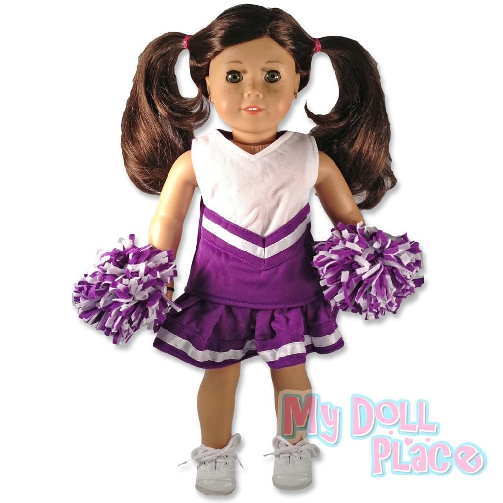 Doll clothes fit American Girl * Purple Cheerleader Outfit w/ Poms