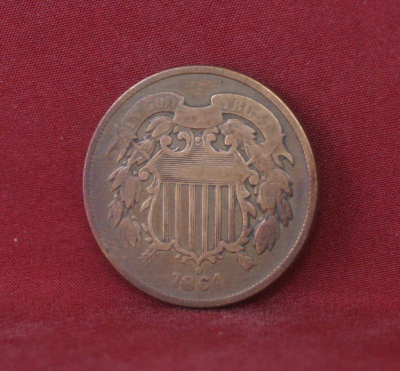 1864 Two Cent Piece RARE Old 2 Cent Coin Nice Details