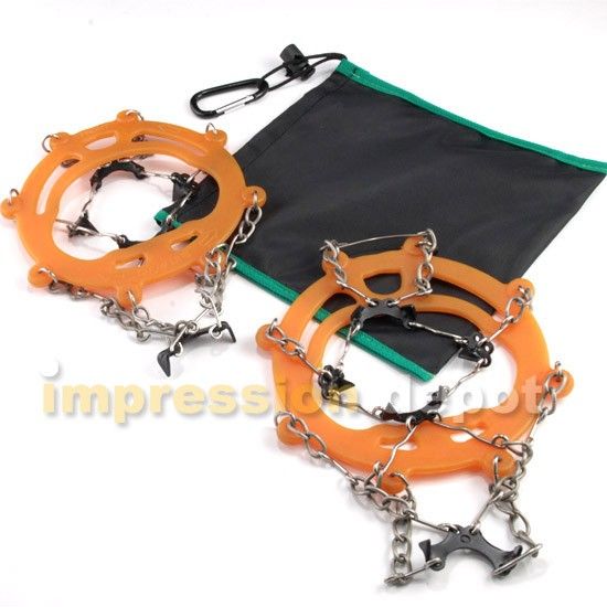 Orange Portable 8 Teeth Crampon Ice Cleats Snow Shoe Boot Fishing