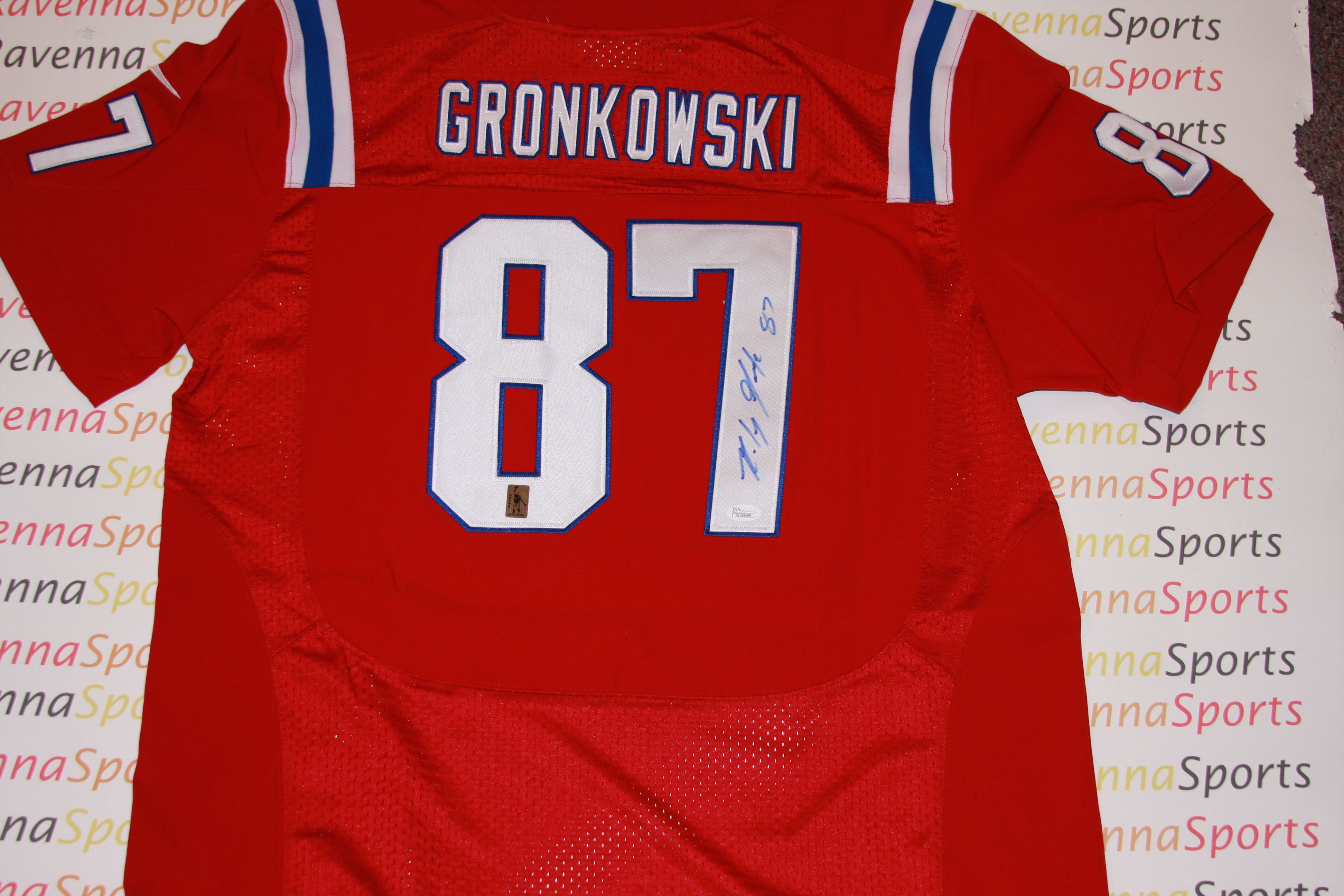  Gronkowski Autographed New England Patriots Throwback Red Jersey   JSA