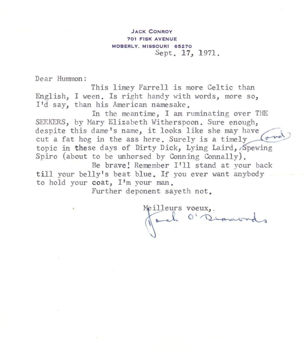  Conroy Typed Letter Signed to Herman Kogan Signed by Jack Conroy