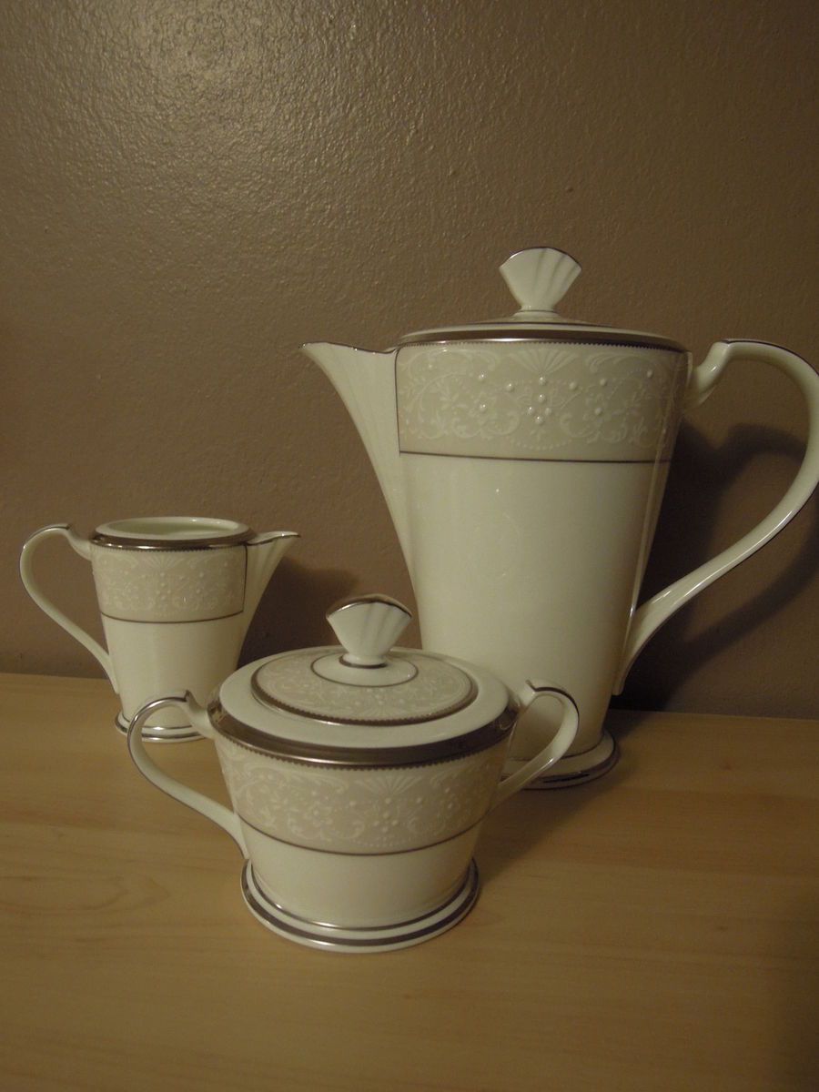 Noritake Silver Palace Coffee Pot Creamer Sugar Fine Bone China Value