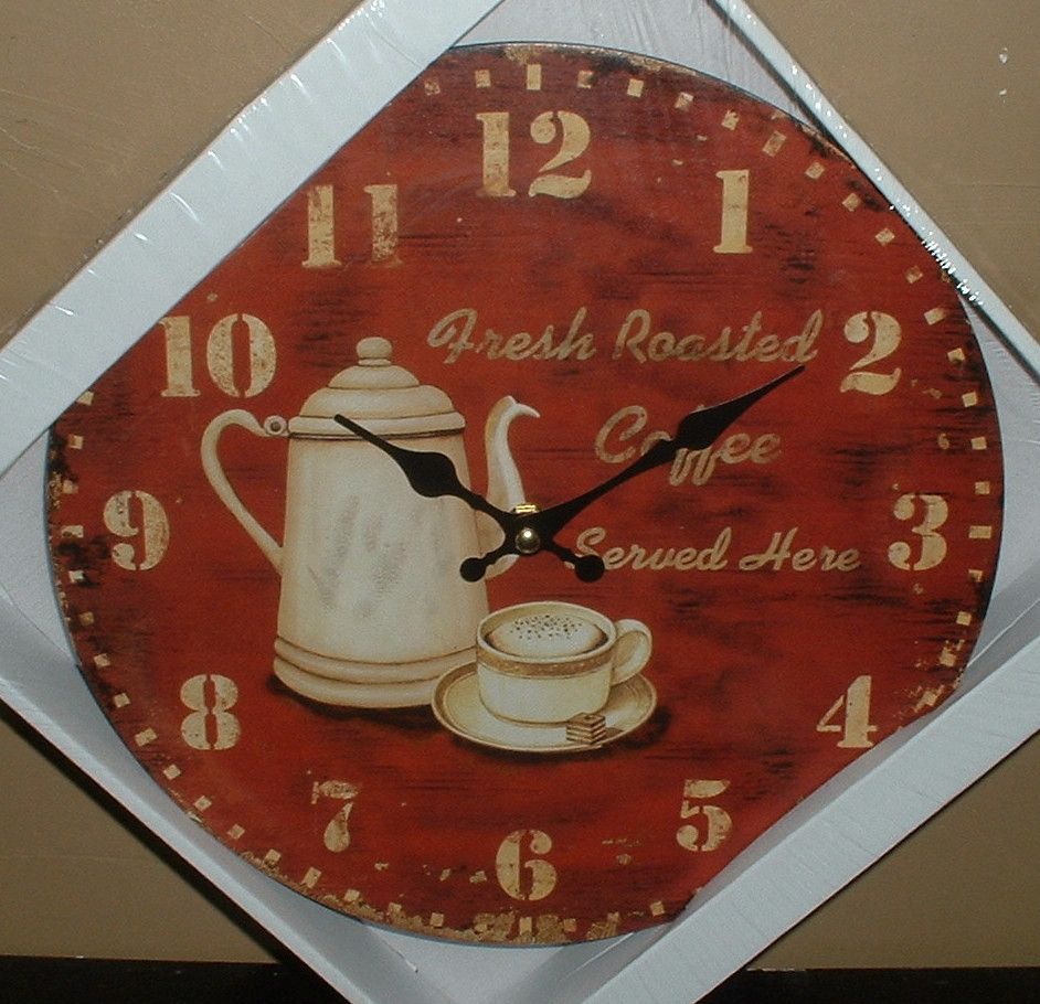 COFFEE CUP CAFE WALL CLOCK JAVA COFFEE POT CUP OF JOE FRESH ROASTED