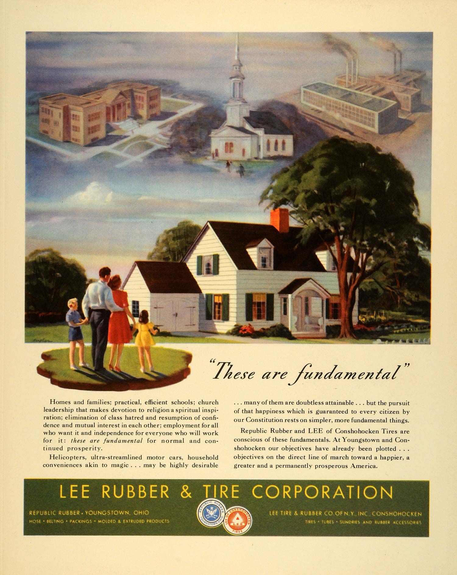 1944 Ad Lee Rubber Tire Conshohocken World War II Family Suburb Home