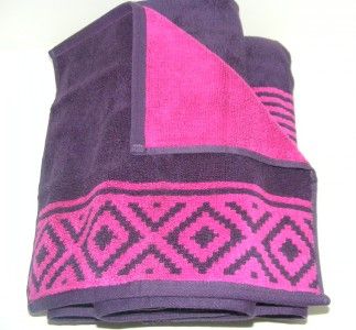 Apt 9 3pc Bath Towel Set Purple Fuschia Diamond Geometric Hand