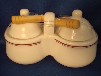 Sauce Jam Condiment Pots Jars Holder 2 Spoons Pot Set