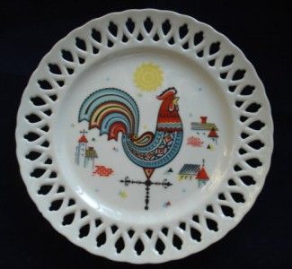 Mid Century Modern Signed Berggren Scandinavian Rooster Folk Art Plate