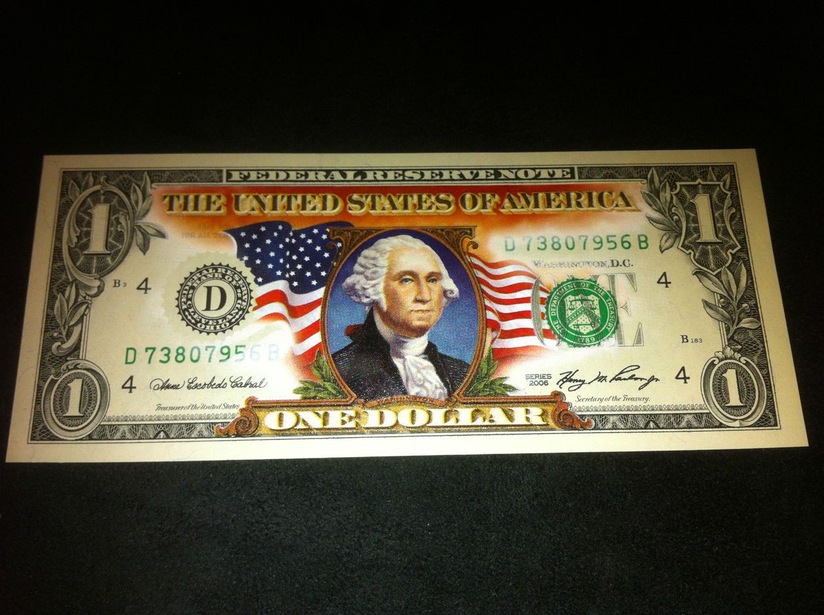 COLORIZED $1 DOLLAR BILL NICE GIFT UNCIRCULATED* ORIGINAL MINT NOTE