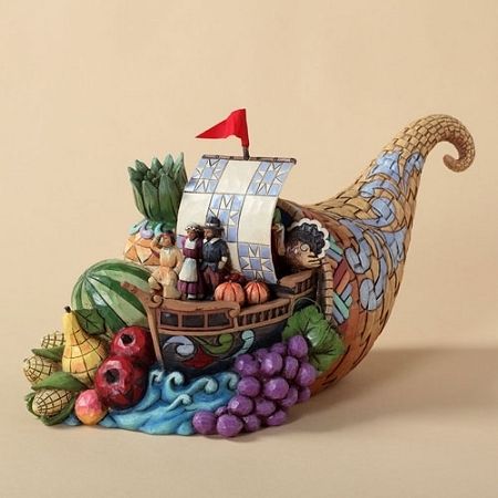 Jim Shore Harvest Thanksgiving Cornucopia w Pilgrims Mayflower