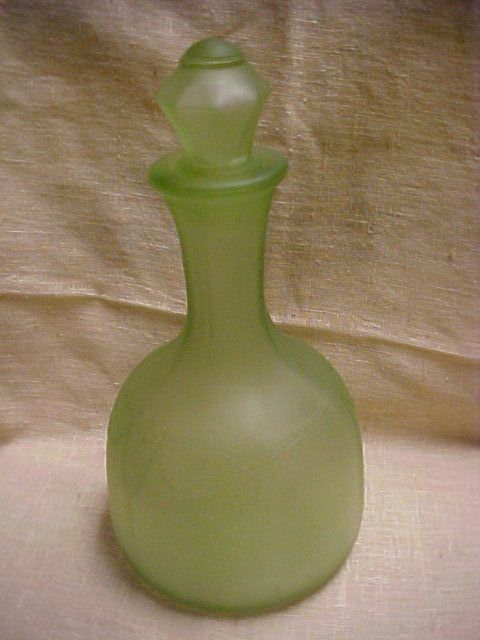 Vintage 1930s Anchor Hocking Green Satin Ballerina Cameo Decanter