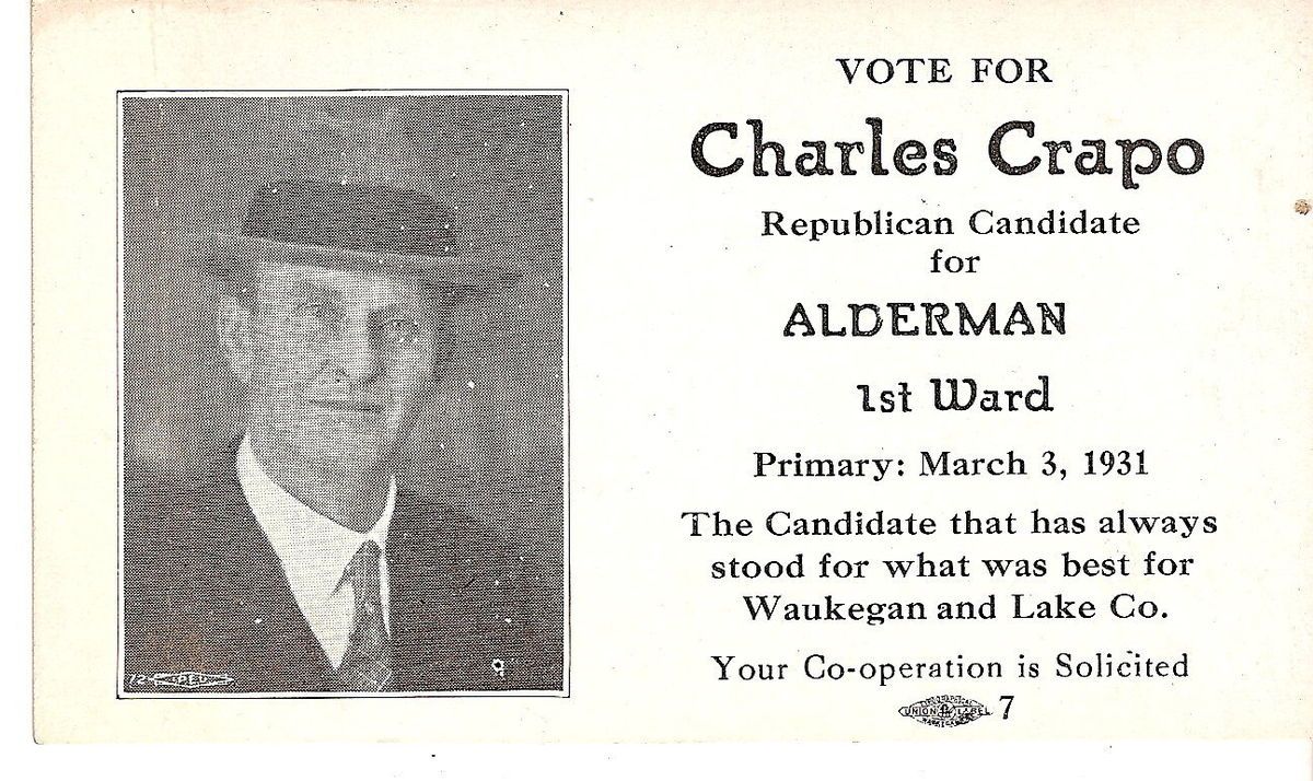  Lake County Illinois Charles Crapo Candidate Card for Alderman