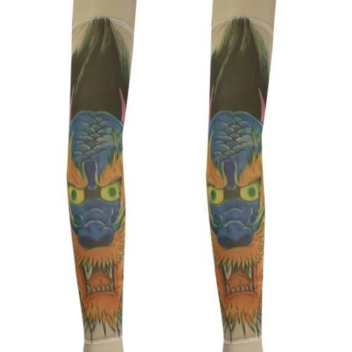 pair tattoo sleeves colorful halloween costume mesh