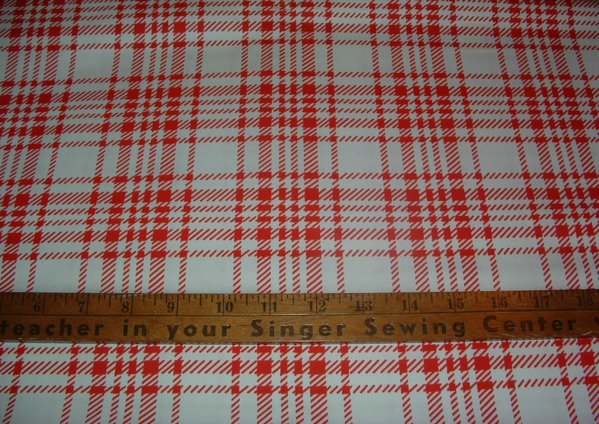 YARDS RED WHITE VINTAGE PLAID PRINT COTTON FABRIC SEWING CRAFT