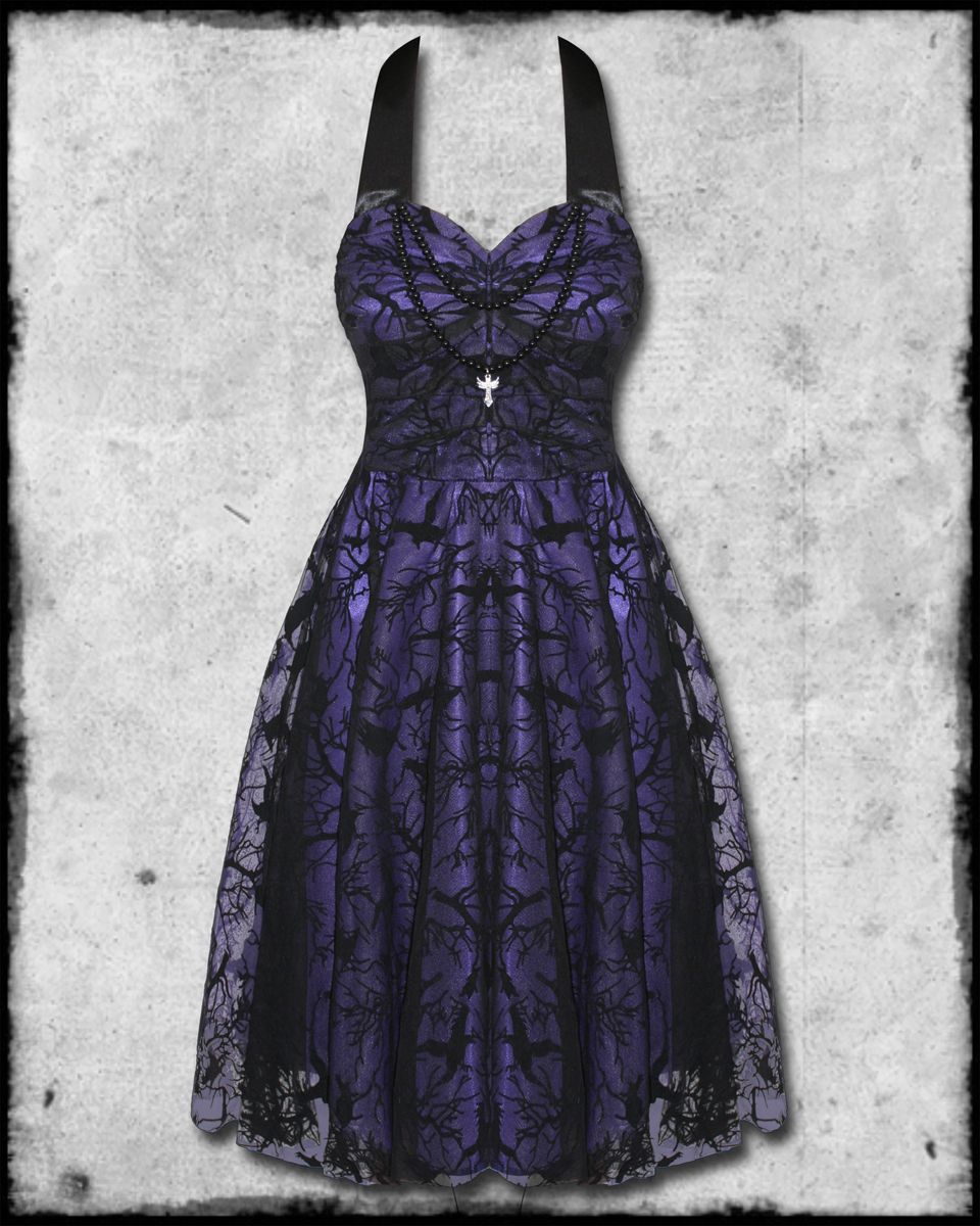 Hell Bunny Black Purple Crow Goth Lace Prom Party Dress