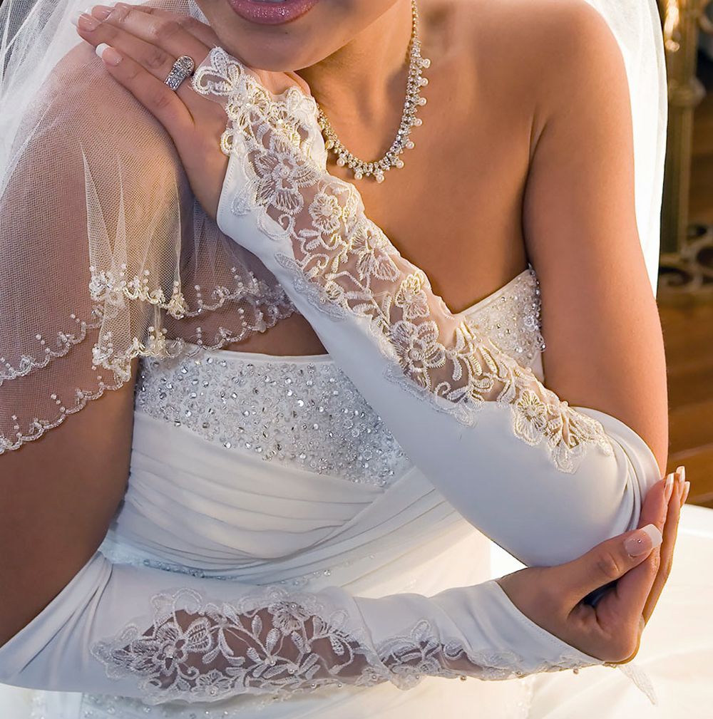 Lace Pearl Fingerless Above Elbow Opera Bridal Gloves