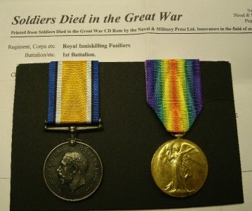 WW1 Medals Casualty Frederick Rowley Inniskilling Fusiliers s Lancs St