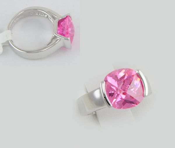 Size 5   4Ct Sim Hot Pink Tourmaline Cz Checkerboard Cut Ring