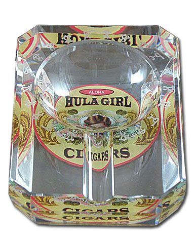 Beautiful hand cut elegant Hula Girl Cigar Lead Crystal Ashtray One