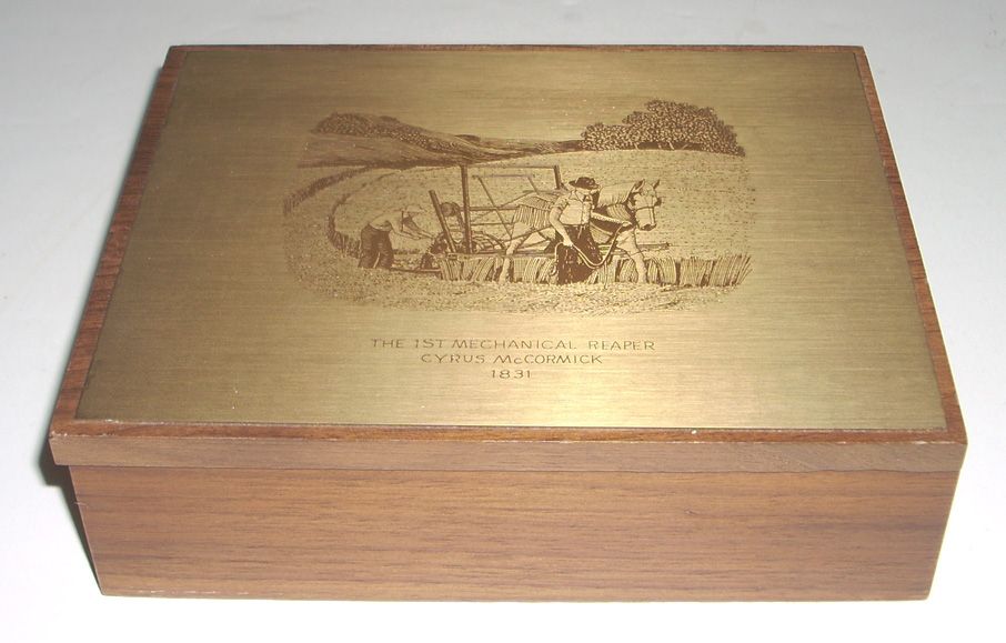  Walnut Playing Card Box Cyrus McCormick 1st Mechanical Reaper