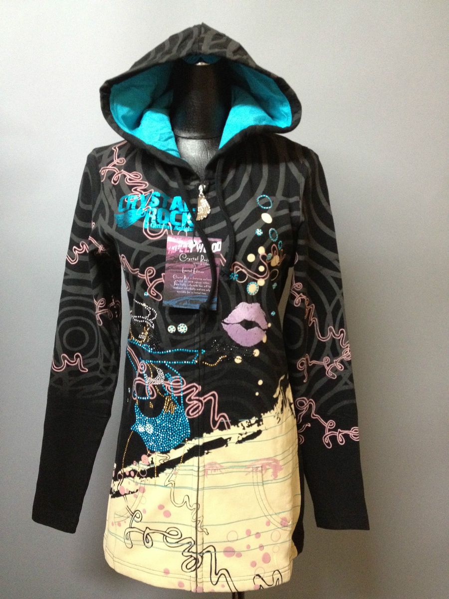 200 NWT Crystal Rock Christian Audigier Womens Stoned hoodie ed hardy