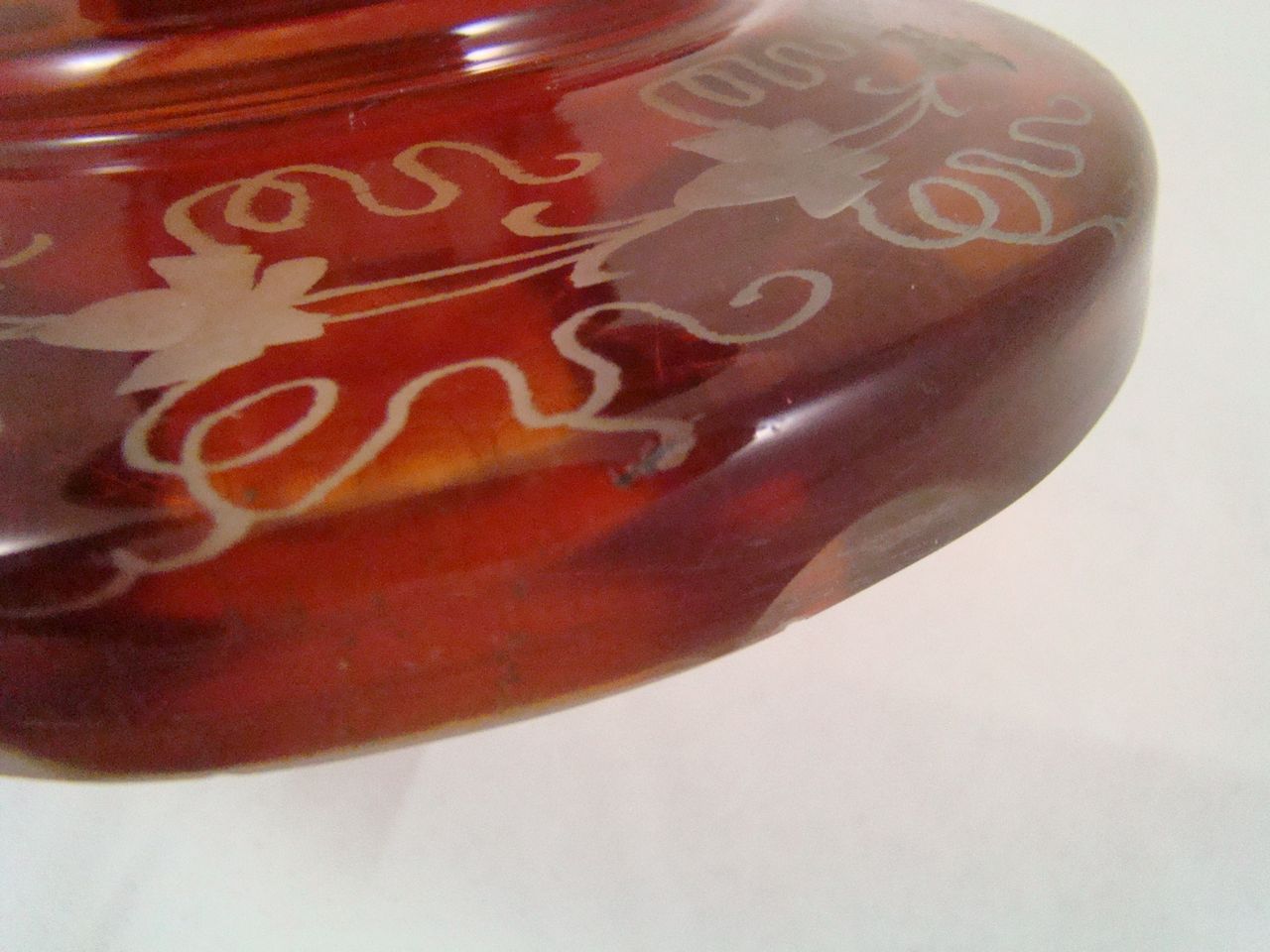 Bohemian Cranberry Ruby Red Cut to Clear Forest Scene Lidded Pedestal