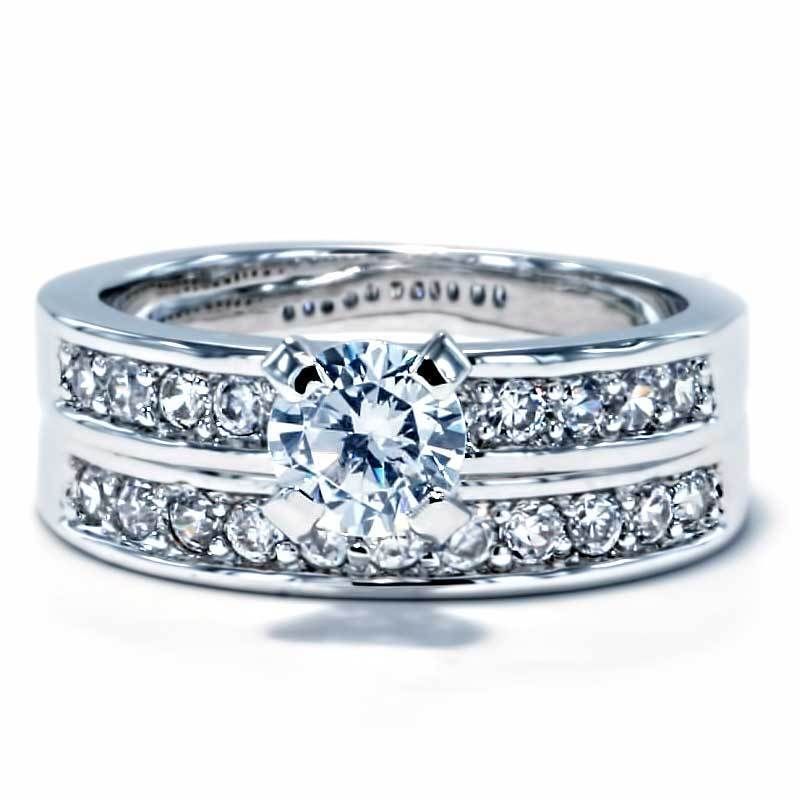 Ct Round Cubic Zirconia White Gold Ep Wedding Engagement Ring Set sz