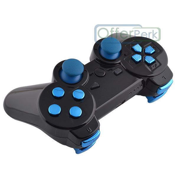 Glossy Black Custom Shell Case for PS3 Controller with Chrome Blue