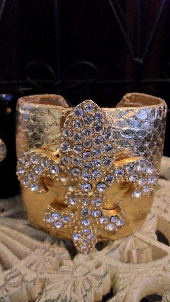 Lynne Curtin design fleur de lis bling leather cuff official Gretchen