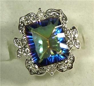 925 STERLING SILVER ORNATE BLUE MYSTIC TOPAZ RING   SZ 7   NEW