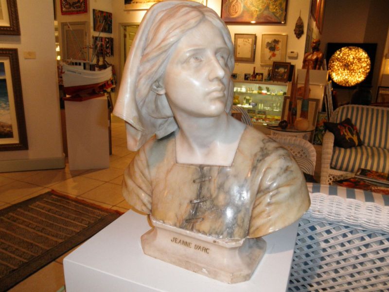 Antique Jeanne DArc Alabaster Bust Statue Joan of Arc