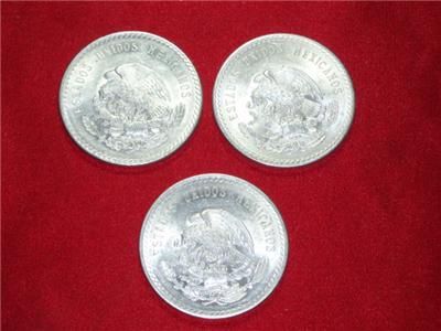 Two 1947 Cuauhtemoc (lower Mintage) & One 1948 Cinco Pesos 90% Silver