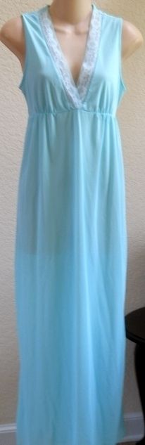 Vtg  Roebuck Chiffon/Nylon Long Nightgown S Blue Small NOS