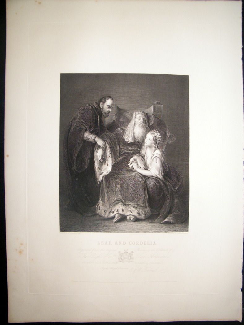 After G. S. Newton C1840 LG Folio Antique Print. Lear and Cordelia