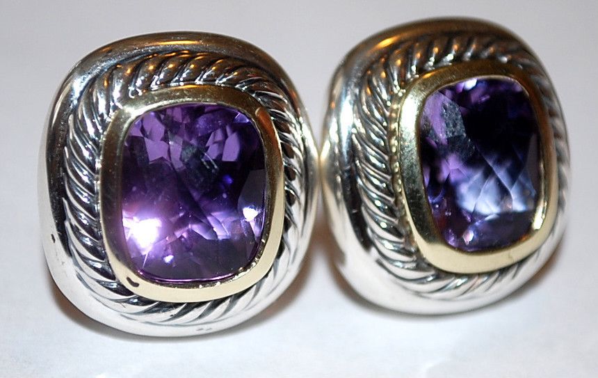 David Yurman SS 14k Gold Large Albion Amethyst Earrings