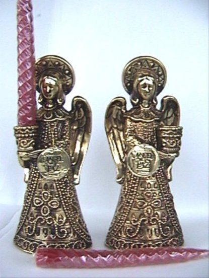   NAPCOWARE GOLD 9 1 2 ANGEL DE LA PAZ 2 CANDLEHOLDERS NEW IN BOX