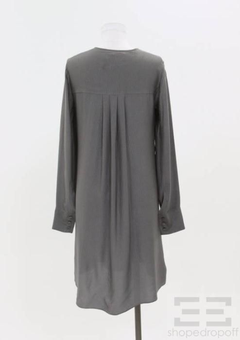 Derek Lam Grey Stripe Silk Long Sleeve Dress Size US 4