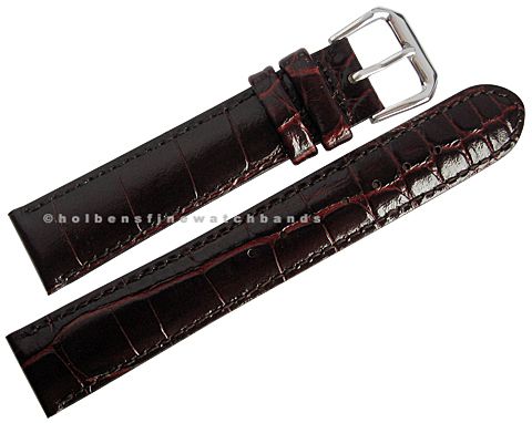 19mm DeBeer Brown Crocodile Calfskin Matching Stitch Watch Band