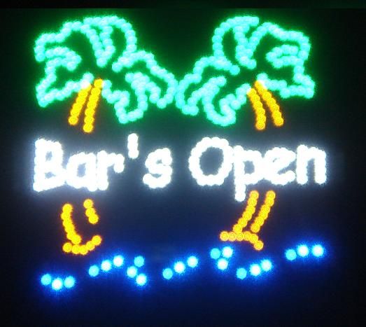 LED Bars Open Sign Animated with Palm Trees Baropenpalm
