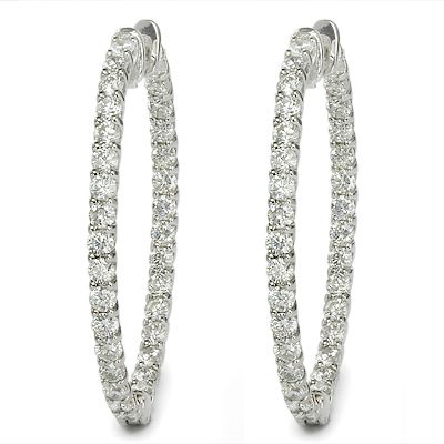  Ct F SI1 Round Brilliant Cut Diamond Hoop Earrings White Gold