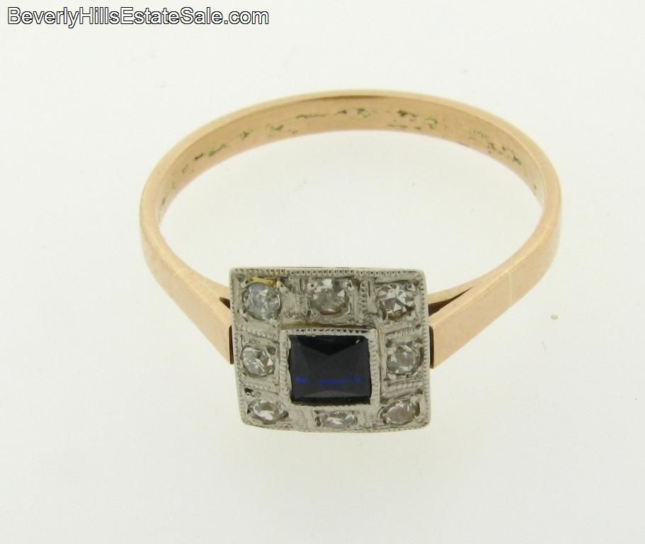 Antique Art Deco Diamonds Sapphire 14k Ring