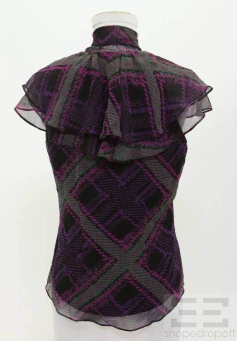 Diane Von Furstenberg Black Purple Fuchsia Green Silk Sleeveless Top