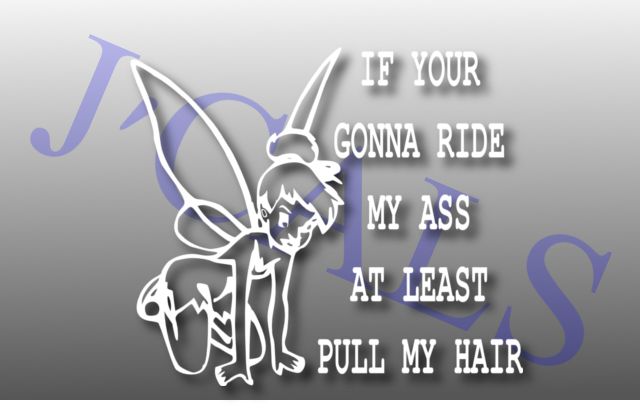 TINKERBELL RIDE MY PULL HAIR 6  YOU PICK COLOR  5YR VINYL CAR DECAL